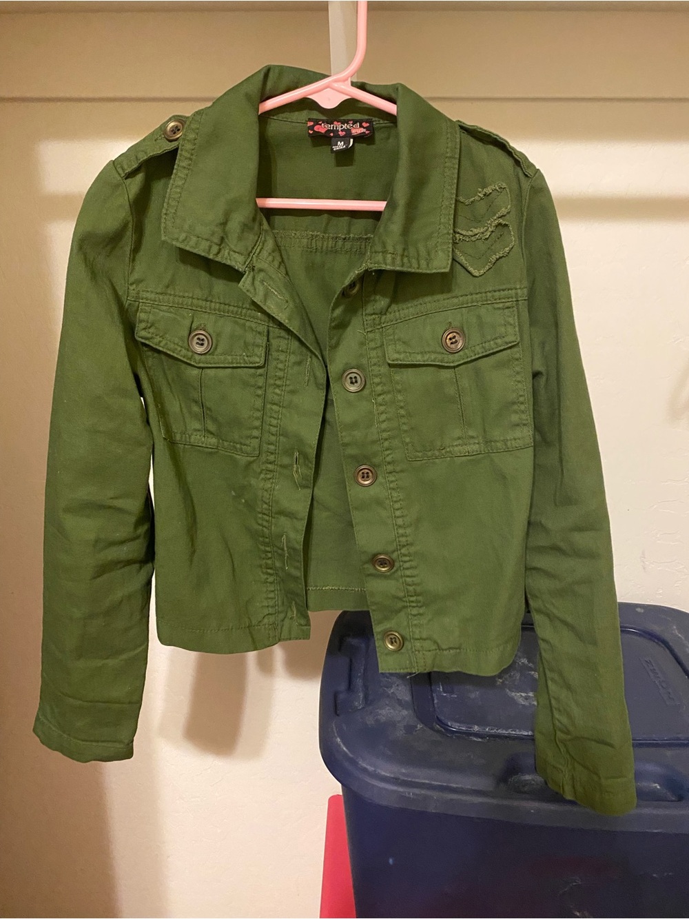 Tempted Olive Green Utility Jacket with Button Front
